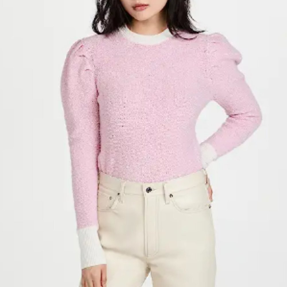 Autumn Cashmere Pink Cashmere Merino Puff Sleeve Crew Sweater Dual tone size S
